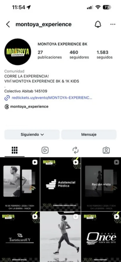 Perfil de Montoya Experience en Instagram antes