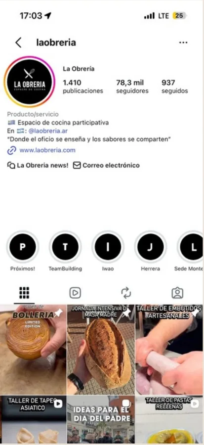 Perfil de La Obrería en Instagram antes
